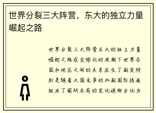 世界分裂三大阵营，东大的独立力量崛起之路