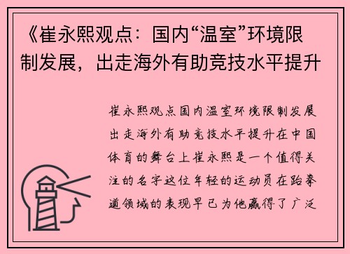 《崔永熙观点：国内“温室”环境限制发展，出走海外有助竞技水平提升》
